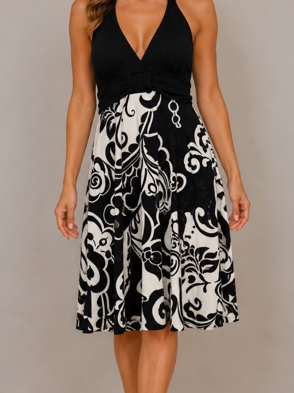 Floral Halter Dress Black & White